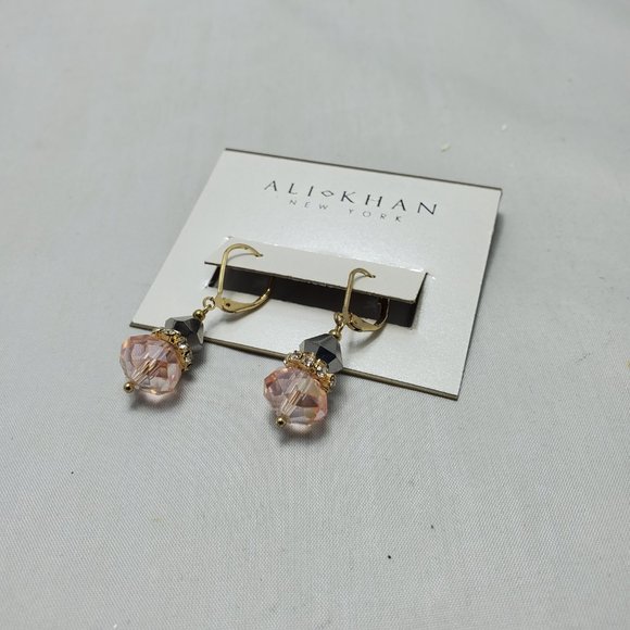 ALI KHAN  imperial mauve gold french wire with rhinestone spacer earring - Picture 5 of 6